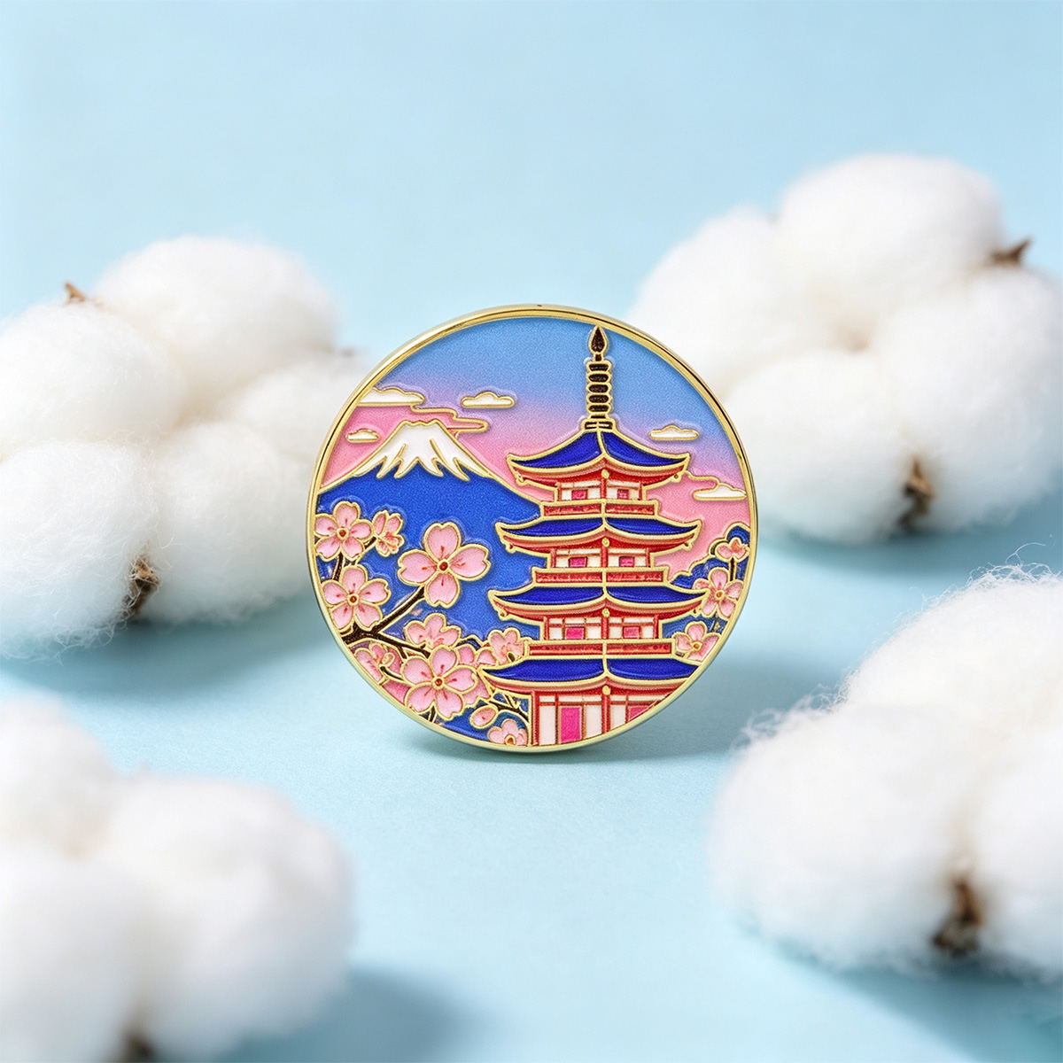 Vintage Brooch Pin - Эмалевая брошь с японской сакурой, винтажный