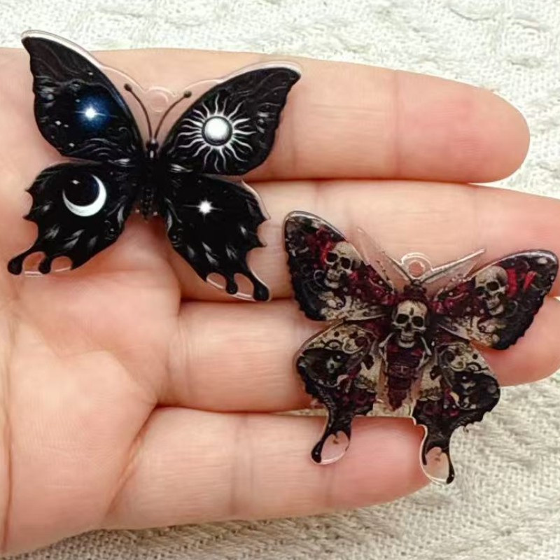 Butterfly Pendant Necklace - Готическая темная бабочка, акриловая подвеска, подвеска,