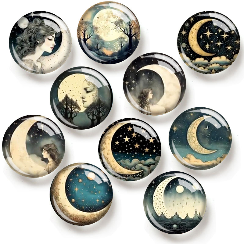 Moon Star Earrings - Стеклянные кабошоны MOON and STARS 12/18/20/25